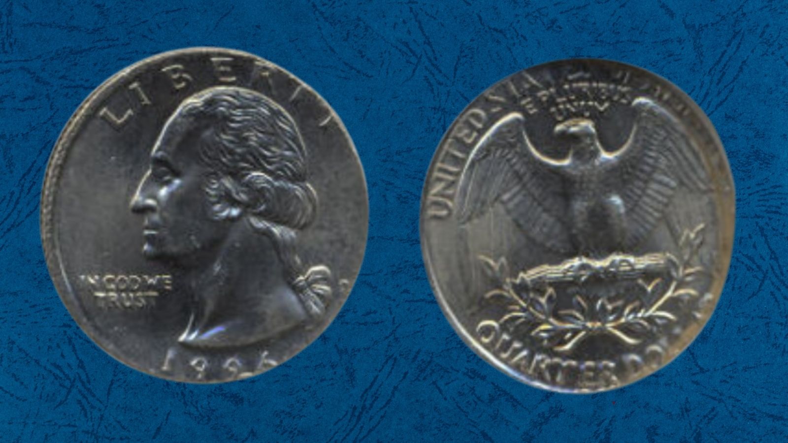 Side-by-side comparison of normal 1996 quarter versus 1996 quarter struck on nickel planchet showing size and color difference