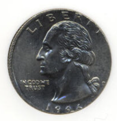 1996 quarter struck on nickel planchet error showing undersized coin with quarter design
