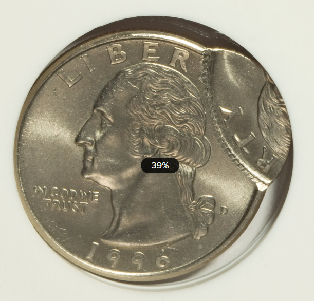 1996 quarter double-struck error showing second offset strike overlaid on Washington portrait